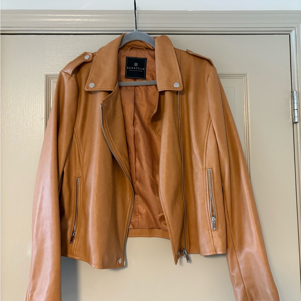 Bagatelle Collection Tan Faux Leather Moto Jacket